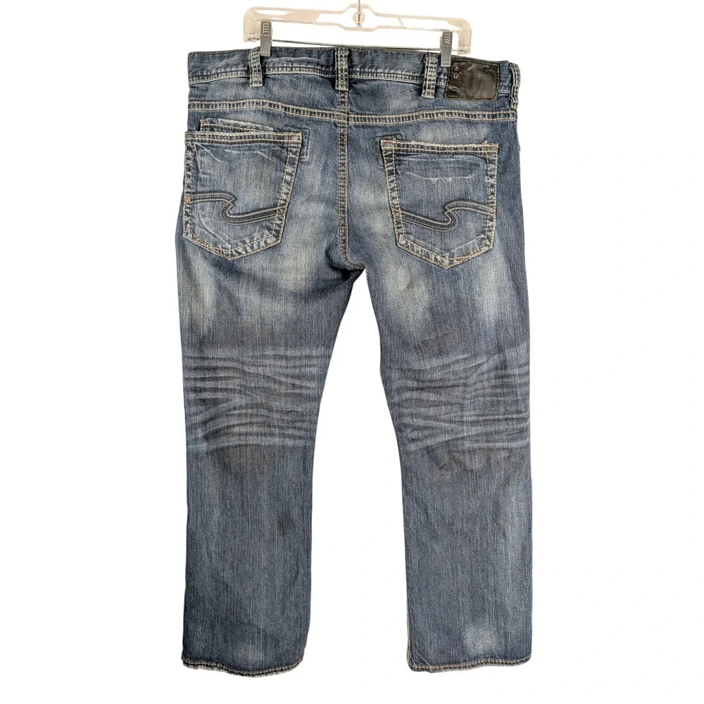 Silver Jeans Zac Jeans Mens 40x32 Blue Relaxed Straight Medium Wash Thick Stitch